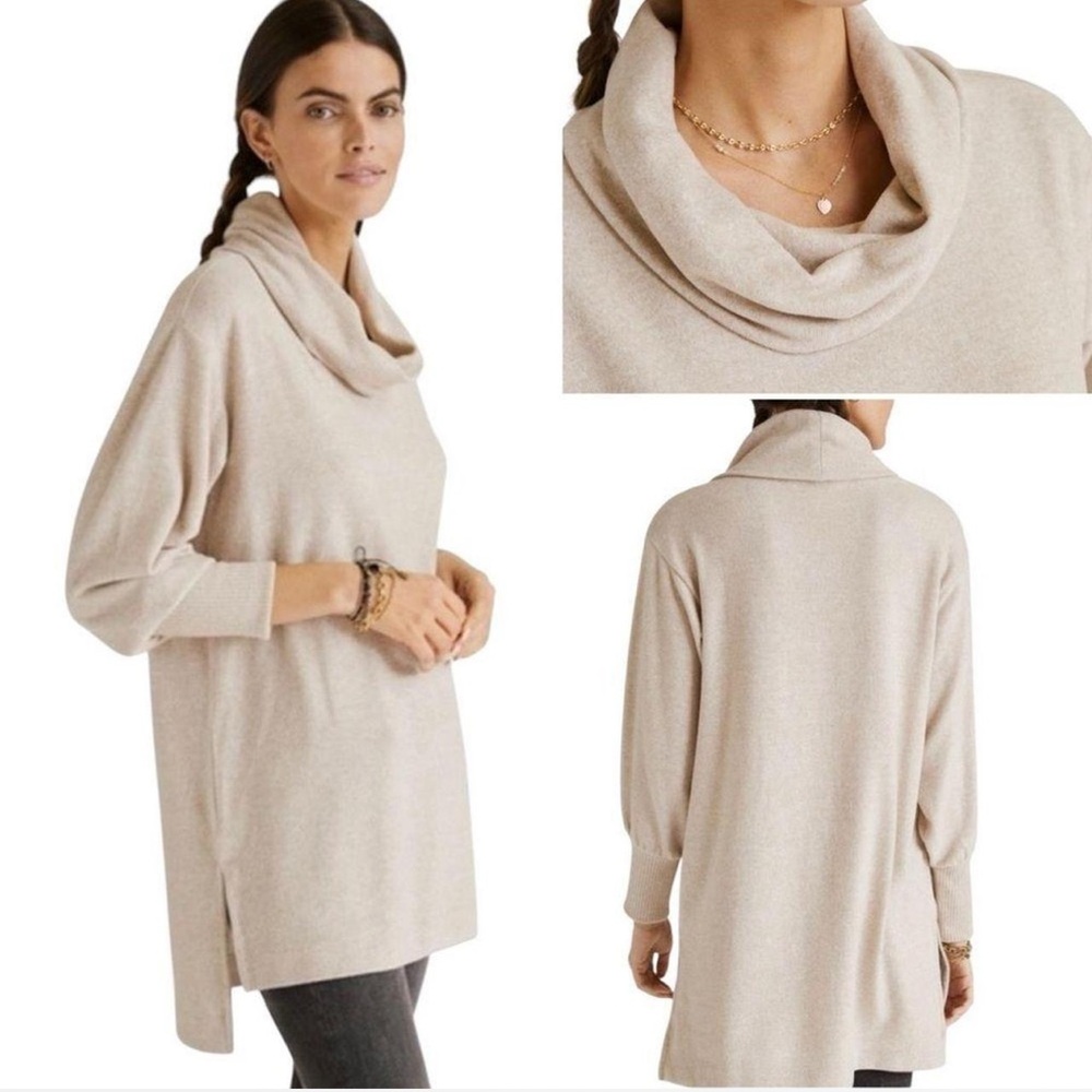 Anthropologie Maeve Oatmeal Cowl Neck Long Sleeve Tunic Sweater Size Medium - Picture 11 of 11